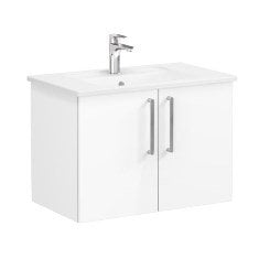 Vitra Root 66390 Lavabo Dolabı, Kapaklı, 80 cm, Parlak Beyaz, Köşeli Lavabolu